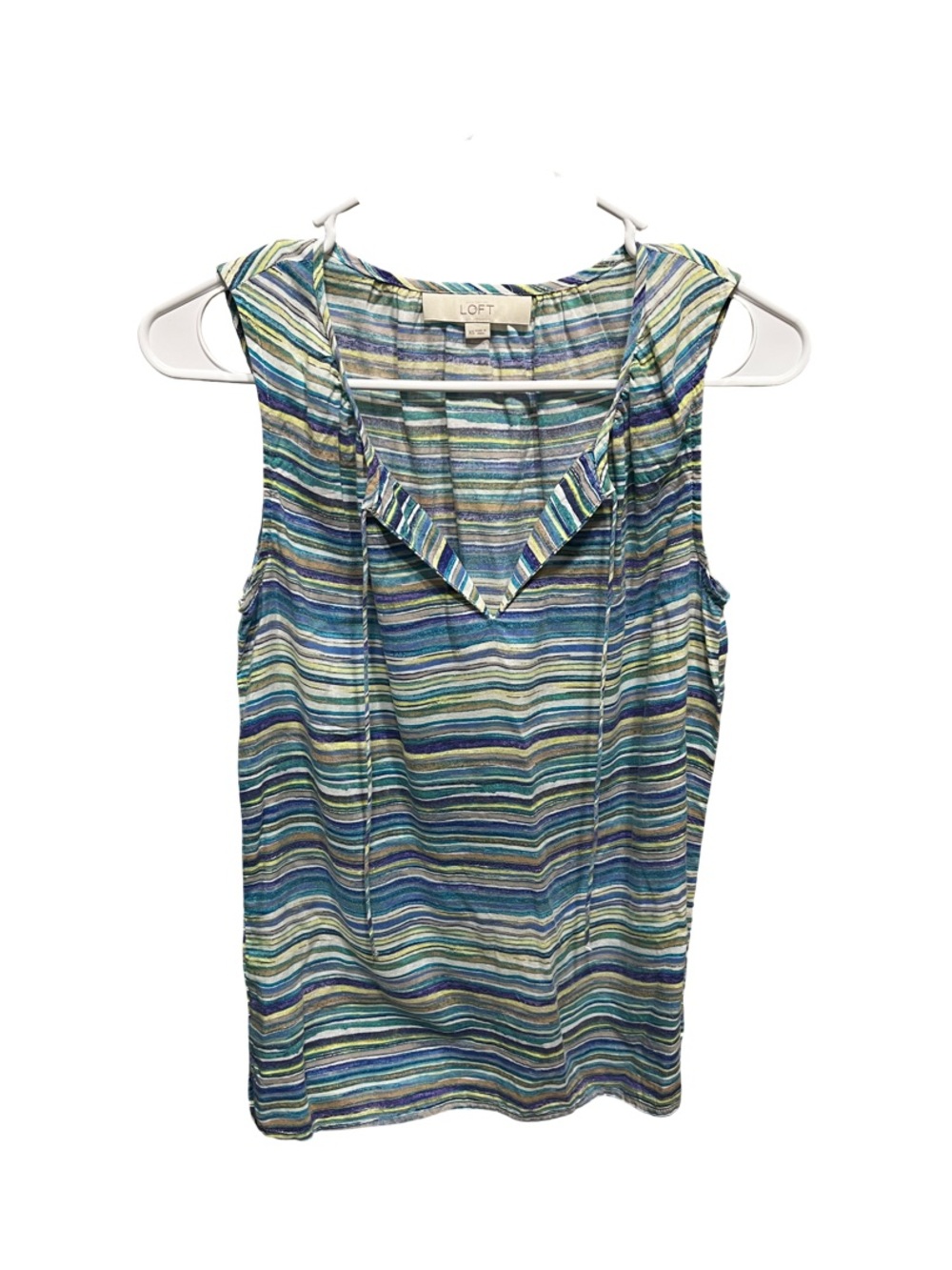 LOFT Blue and Green Striped Sleeveless V-Neck Tank